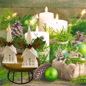 White Christmas Chapel Ornament Set of 2